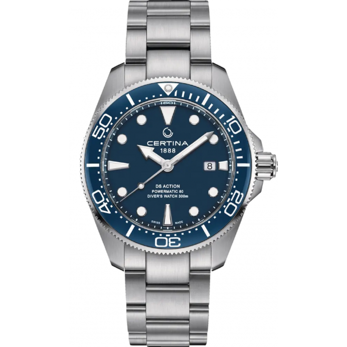 STEEL WATCH & BLUE DIAL 43MM DS ACTION DIVER POWERMATIC 80 NIVACHRON CERTINA