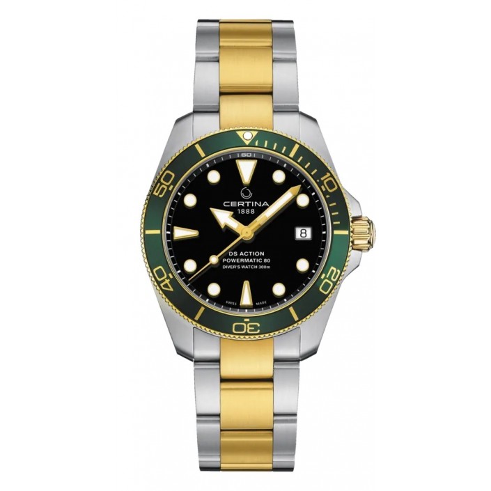 CHRONOMETER DS ACTION DIVER STEEL & PVD YELLOW GOLD-GREEN CERTINA