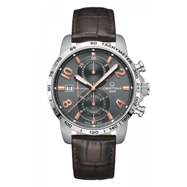 STEEL WATCH DARK GRAY DIAL & LEATHER AUTOMATIC CHRONOGRAPH DS PODIUM CERTINA C0344