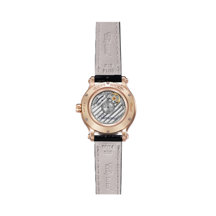Chopard Happy Sport 33mm rose gold diamond watch with blue strap