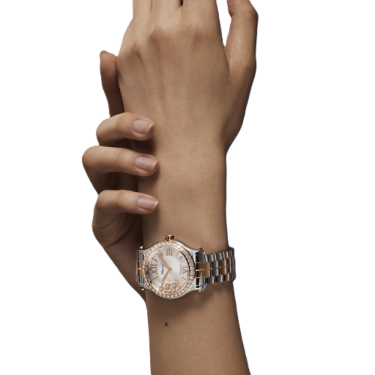 Chopard Happy Sport 36mm two-tone watch with seven moving diamonds