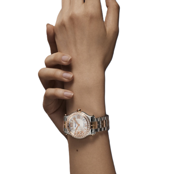 Chopard Happy Sport 36mm two-tone watch with seven moving diamonds