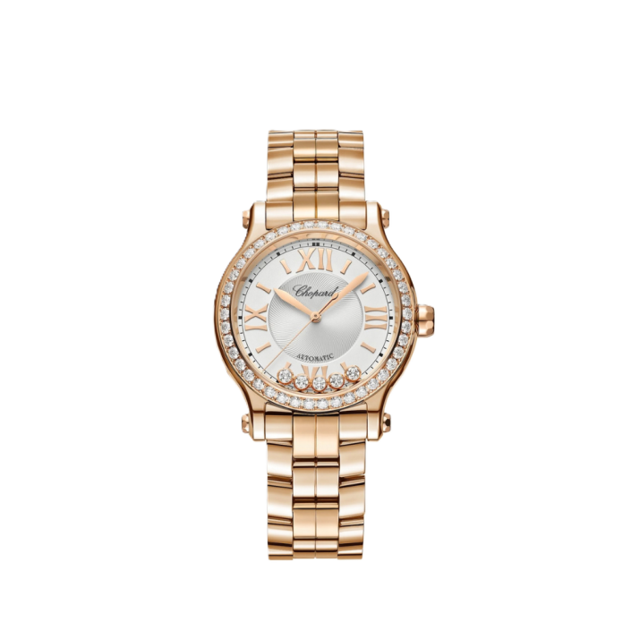 Chopard Happy Sport 33mm rose gold diamond bracelet watch
