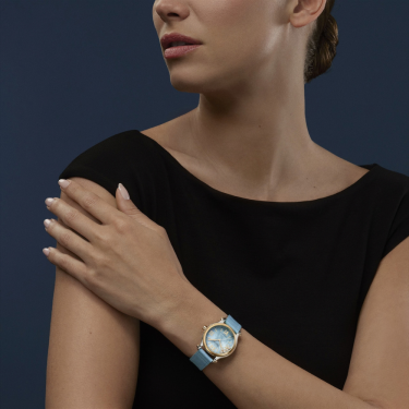 Chopard Happy Sport 33mm turquoise mother-of-pearl watch with blue strap