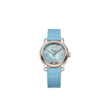 Chopard Happy Sport 33mm turquoise mother-of-pearl watch with blue strap