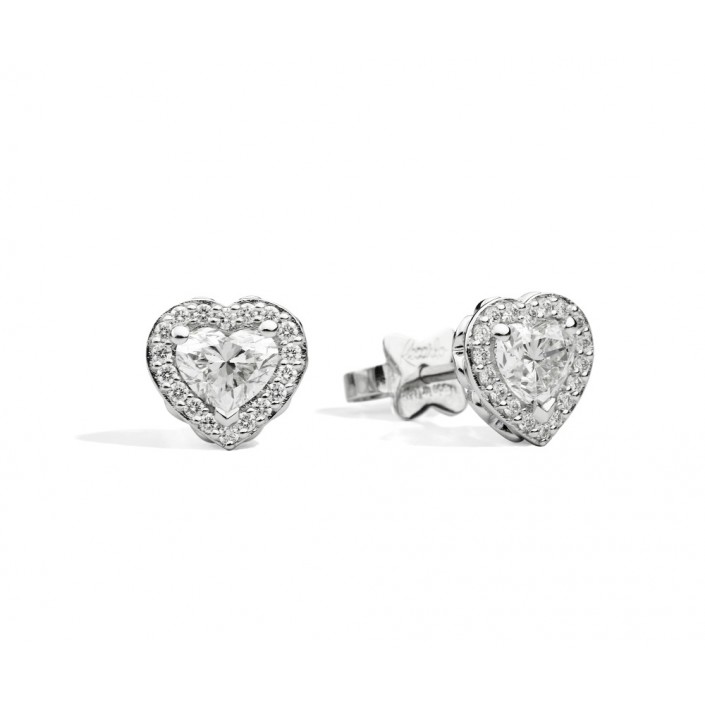 18 kt white gold earrings with central brilliant-cut diamond and Recarlo pavé diamonds