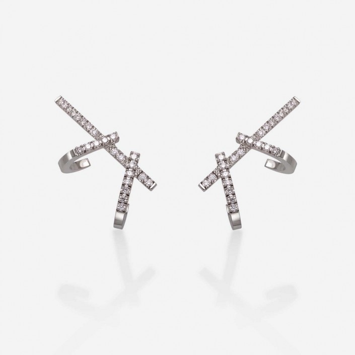 Double Dagger Earring 18 kt White Gold & Diamonds Loulou a Marrakech Gold & Roses