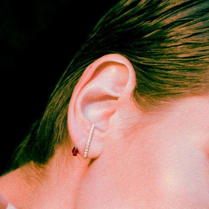 Boucles d'oreilles en or rose & diamants avec rubis D I Am or rouge et roses