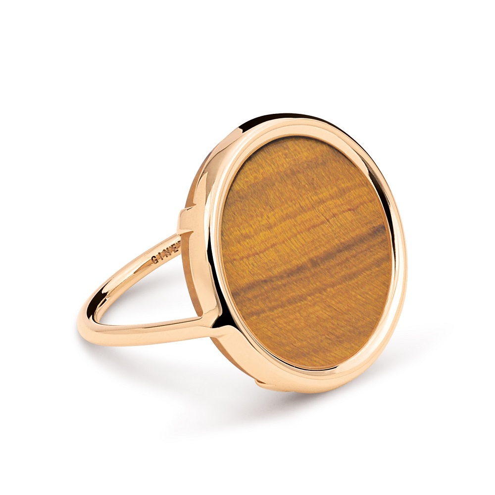 EVER TIGER EYE DISC RING in 18 carat pink gold and tiger eye