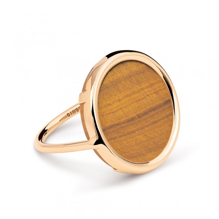 EVER TIGER EYE DISC RING in 18 carat pink gold and tiger eye Ginette NY
