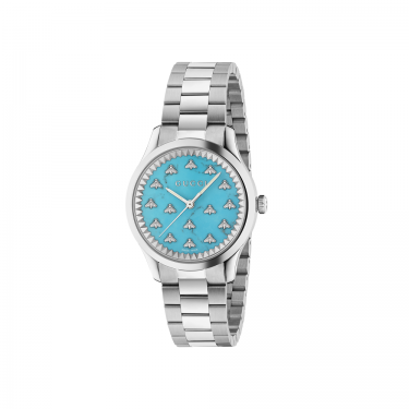 Gucci G-Timeless Automatic Watch: Turquoise Stone Dial with Bee Motif, Silver-Colored Case