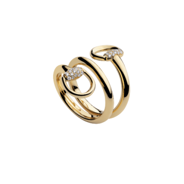 Gucci Horsebit Double Ring with Diamonds in 18kt Yellow Gold