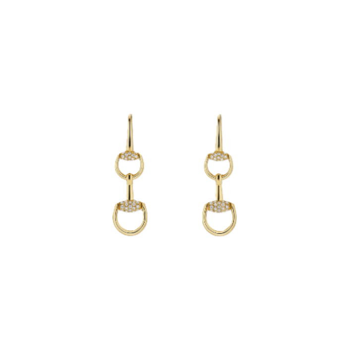 Gucci Horsebit 18K Yellow Gold Diamond Drop Earrings