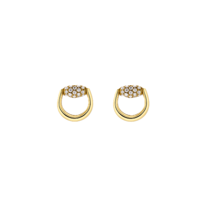 Gucci Horsebit 18K Yellow Gold Diamond Stud Earrings