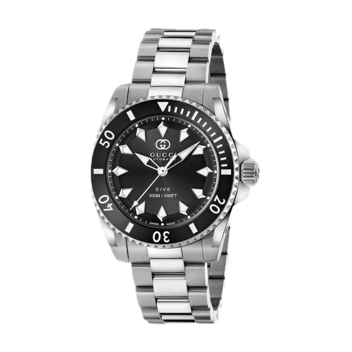 Gucci Dive 40 mm — Reloj de acero con esfera negra