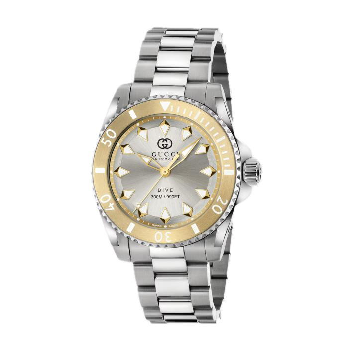 Gucci Dive 40 mm — Reloj de acero con esfera plateada