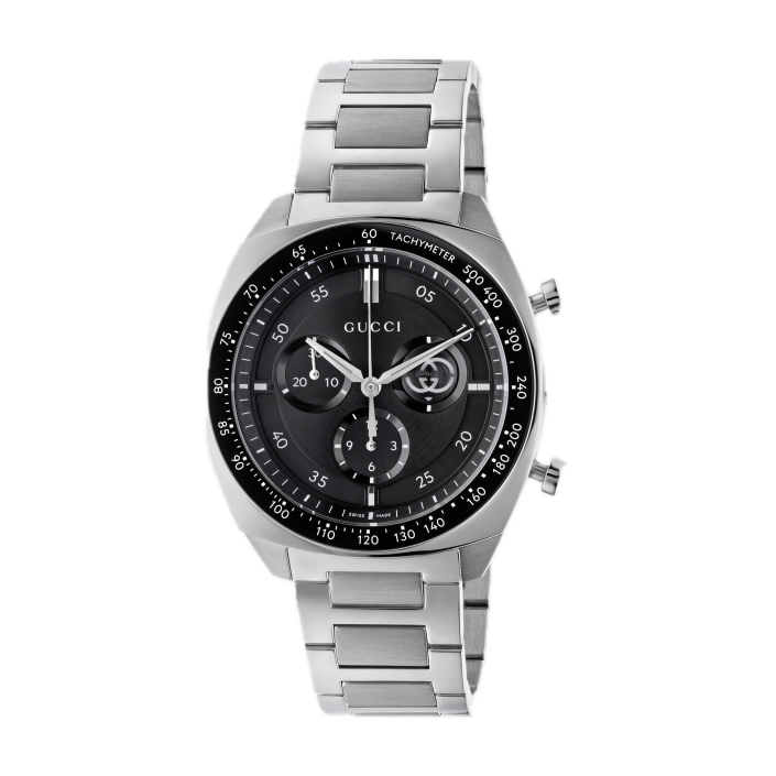 Gucci Interlocking 41 mm — Reloj cronógrafo de acero con esfera negra