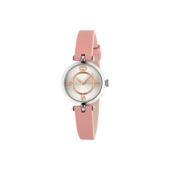 Gucci Model 2000 24 mm — Reloj de acero con esfera negra y correa de piel