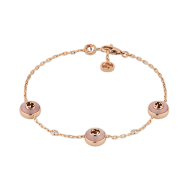 Gucci Interlocking 18 kt — Pulsera de cadena con ópalo rosa y diamantes