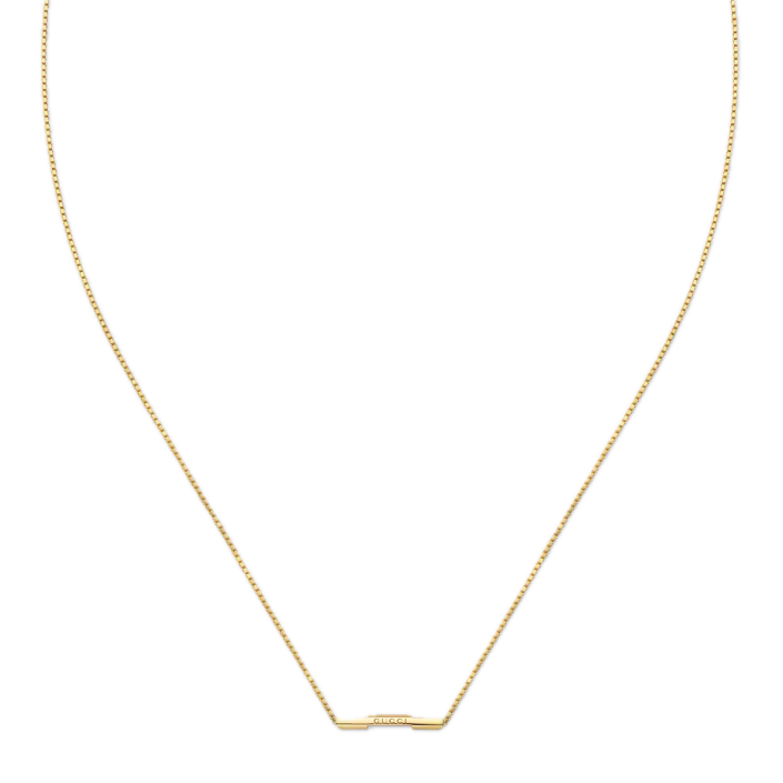 Collar Gucci Link to Love oro amarillo 18 ct con barra grabada