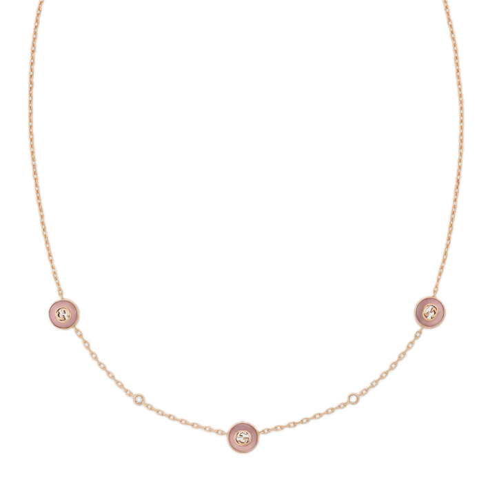 Gucci Interlocking 18 kt — Collar de cadena con ópal rosa y diamantes
