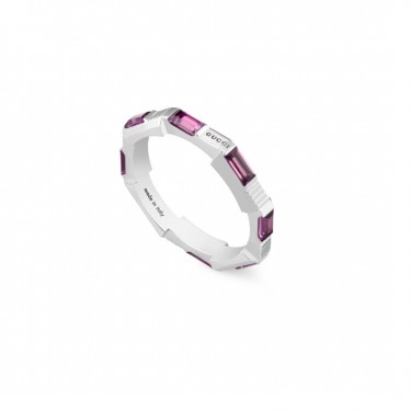 WHITE GOLD RING WITH RUBELITE LINK TO LOVE GUCCI