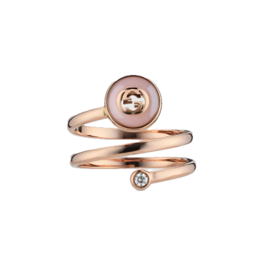 Gucci Interlocking 18 kt — Anillo espiral con ópal rosa y diamante