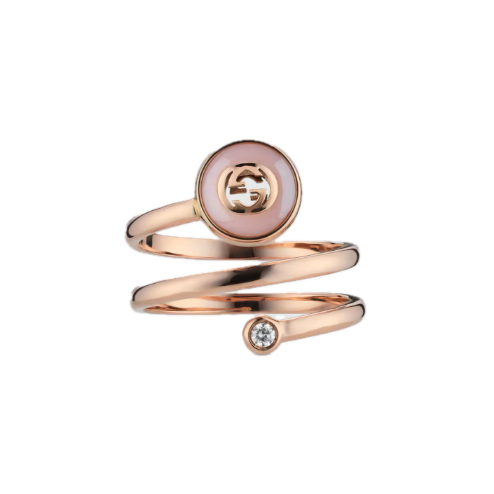 Gucci Interlocking 18 kt — Anillo espiral con ópal rosa y diamante