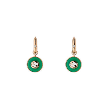 Arracades d’aro Gucci Interlocking or rosa 18 kt àgata verda