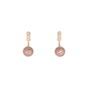 Gucci Interlocking 18 kt — Pendientes largos con ópal rosa y diamantes