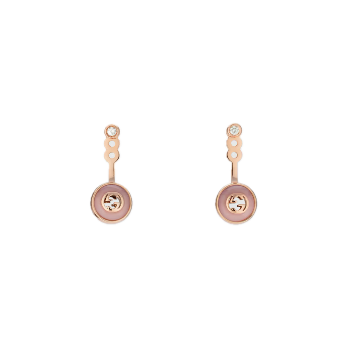 Gucci Interlocking 18 kt — Pendientes largos con ópal rosa y diamantes
