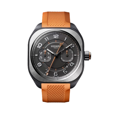 Hermès H08 chronograph watch in orange titanium and carbon 45 mm