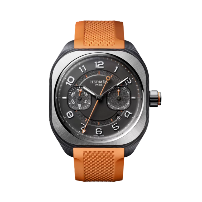 Hermès H08 chronograph watch in orange titanium and carbon 45 mm
