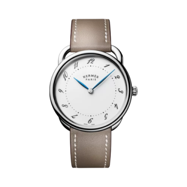 Hermès Arceau 36mm Watch with White Dial and Étoupe Swift Leather Strap