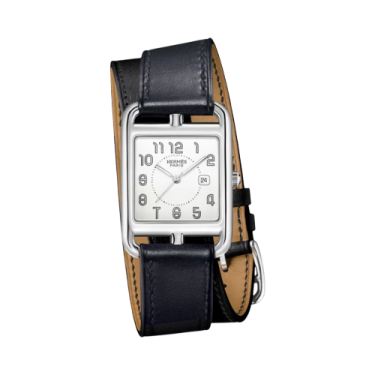 Hermès Cape Cod Large 29 x 37mm Watch with Black Barénia Leather Double Tour Strap