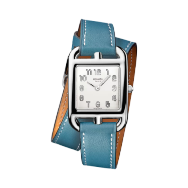 Hermès Cape Cod Small 23 x 31mm Watch with Bleu Jean Swift Leather Double Tour Strap