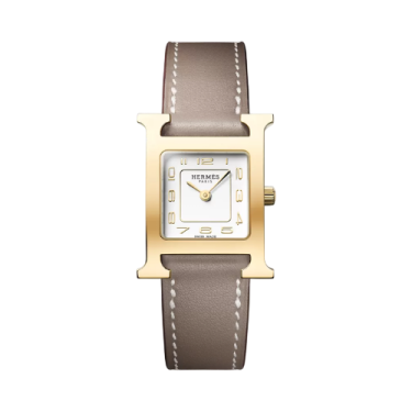 Hermès Heure H Small 21–25mm Watch with Opaline Dial and Étoupe Swift Leather Strap