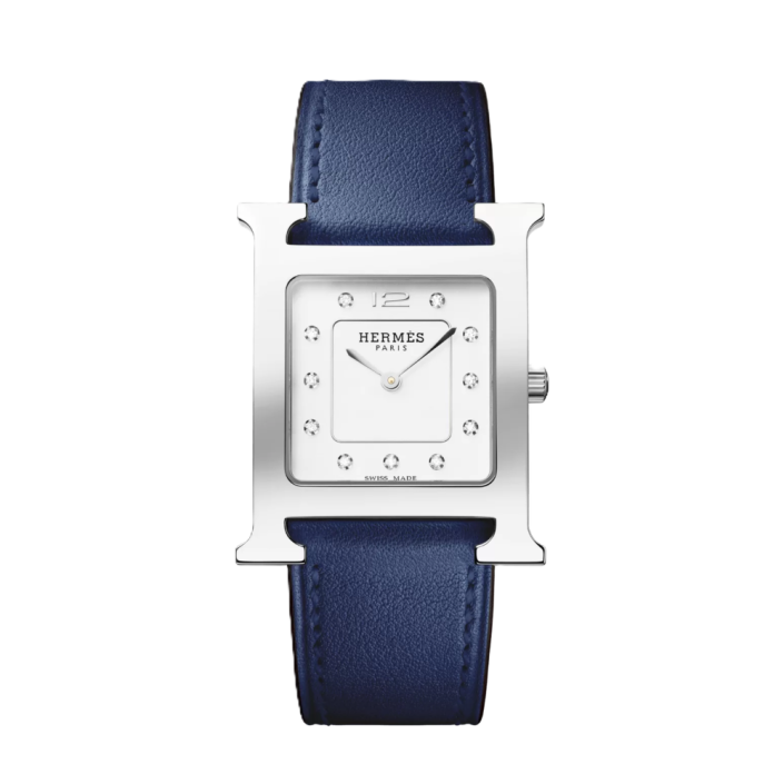Hermès Heure H 404293WW acier et diamants Bleu Navy