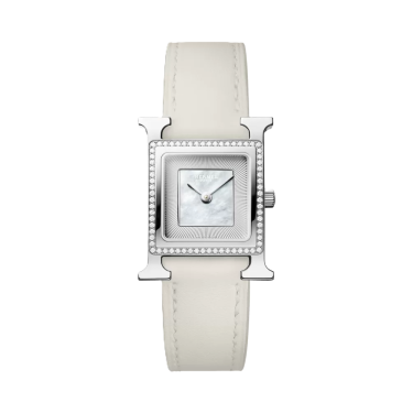 Hermès Heure H mother-of-pearl diamond watch with pearl grey strap 25 mm