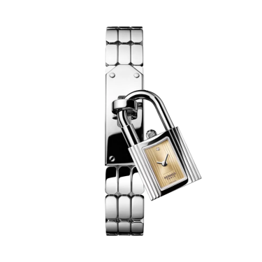 Hermès Kelly watch with golden dial and steel bracelet 16 mm