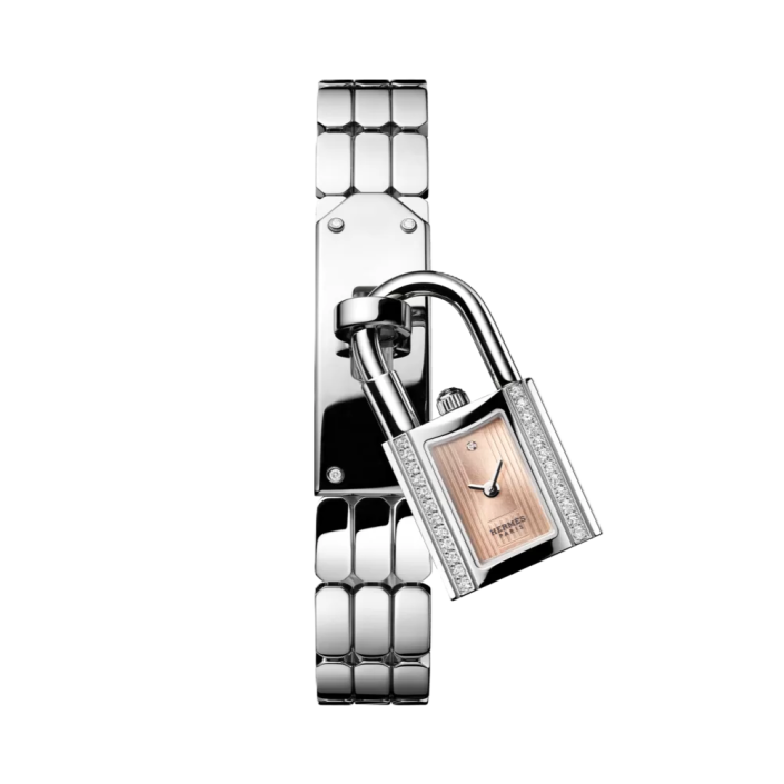 Hermès Kelly watch with copper rose dial and diamonds 16 mm