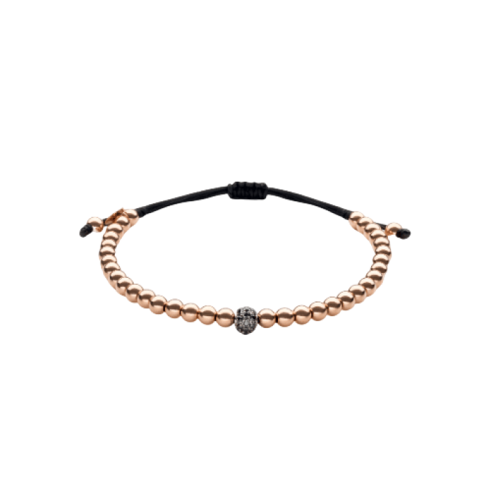 Pulsera Wolf Small Bracelets en oro rosa de 18 quilates con bola pavé de diamantes negros