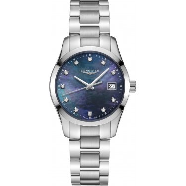 CONQUEST CLASSIC BLACK MOTHER OF PEARL & DIAMONDS LONGINES 