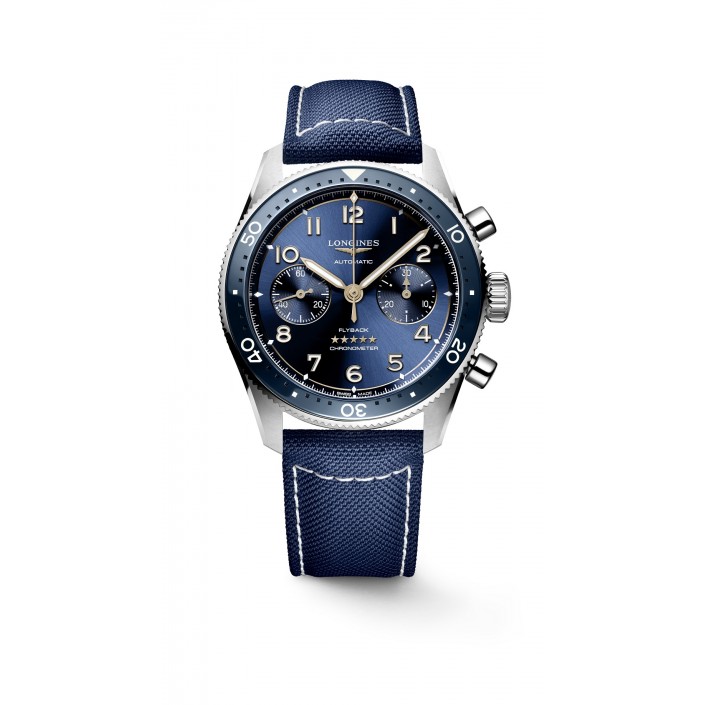 Steel watch with  blue dial synthetic flyback chronograph Longines