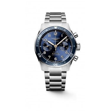 Steel watch with blue dial flyback chronograph Longines 