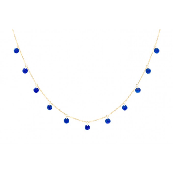 18K Yellow Gold Necklace & 11 Lapis Lazuli 360º La Brune & La Blonde