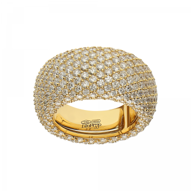 Anillo con pavé de diamantes en oro amarillo de 18 quilates con diamantes blancos naturales talla brillante. Colección Diamanti