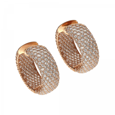 Pendientes de aro con pavé de diamantes en oro rosa de 18 quilates con diamantes blancos talla brillante natural Diamanti Collection de Leo Pizzo. 