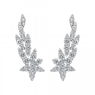 Boucles d'Oreilles Florales Or Blanc 18K et Diamants Leo Pizzo 