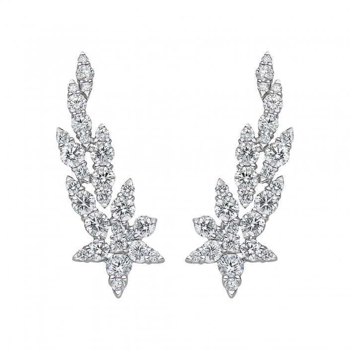 Pendientes Florales de Oro Blanco 18K y Diamantes Leo Pizzo